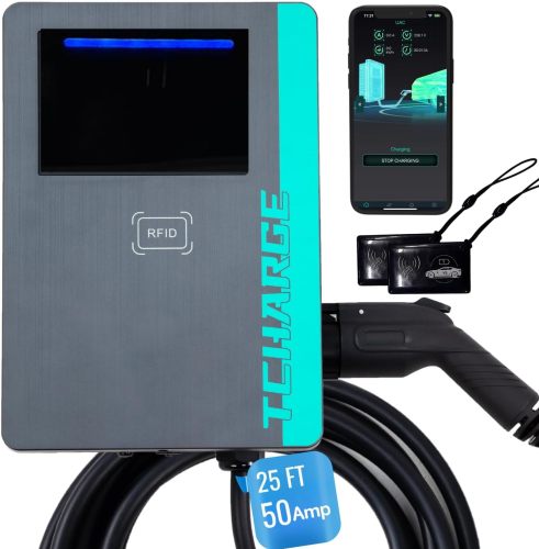 Level 2 EV Charger 50 Amp Home Hardwire, UL Listed & FCC & Energy Star Certified J1772 EV Car Charger, RFID & APP Control 240V 208V Electric Vehicle Charging Station Outdoor with 25ft Cable