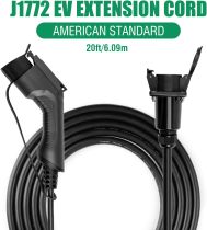 32A 20 Feet EV Charger Extension Cord for J1772 Electric Vehicle Charging Stations Black