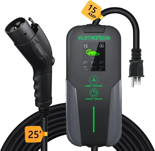 Level 1 EV Charger 240V /15 Amp UL Certified Metal Case Indoor/Outdoor Charging Station,NEMA 5-15 Plug 25-Foot Cable for Electric Cars…