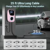 Tera Electric Vehicle Charger for Tesla: J1772 EVs ETL Certified Level 2 48 40 Amp 240 Volt Tesla Home EVSE with Manual Setting Amps Schedule on Unit NEMA 14-50 25 FT Cable Pink