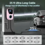 Tera Electric Vehicle Charger for Tesla: J1772 EVs ETL Certified Level 2 48 40 Amp 240 Volt Tesla Home EVSE with Manual Setting Amps Schedule on Unit NEMA 14-50 25 FT Cable Pink