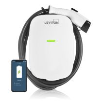 Leviton EV32W Level 2 Smart Electric Vehicle (EV) Charger with Wi-Fi, 32 Amp, 208/240 VAC, 7.6 kW Output, 18' Cable, Hardwired Charging Station