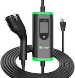 EV Charger Level 1+2, Mobile SAE J1772 Electric Vehicle Charging Station with NEMA 6-20 Plug and 5-15 Adapter 25 FT Cable, Portable 110V/240V 16A Adjustable Car Charger Equipment for All EVs