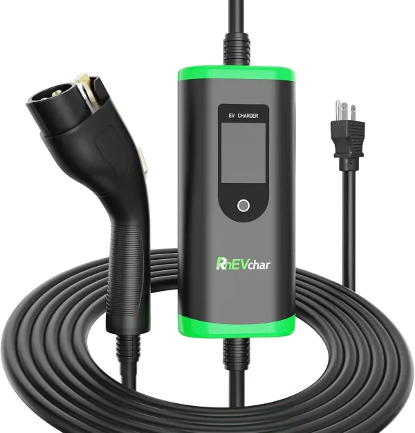EV Charger Level 1+2, Mobile SAE J1772 Electric Vehicle Charging Station with NEMA 6-20 Plug and 5-15 Adapter 25 FT Cable, Portable 110V/240V 16A Adjustable Car Charger Equipment for All EVs