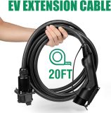 40A 20 Feet EV Charger Extension Cord for J1772 Electric Vehicle Charging Stations Black