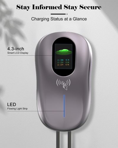 Level 2 EV Charger 48 Amp - 4.3inch Smart Display, RFID Card, 25ft Cable, Outdoor/Indoor, Hardwired EV Charger Level 2, WiFi Enabled Electric Car Charger, 240V Electric Vehicle Charging Stations