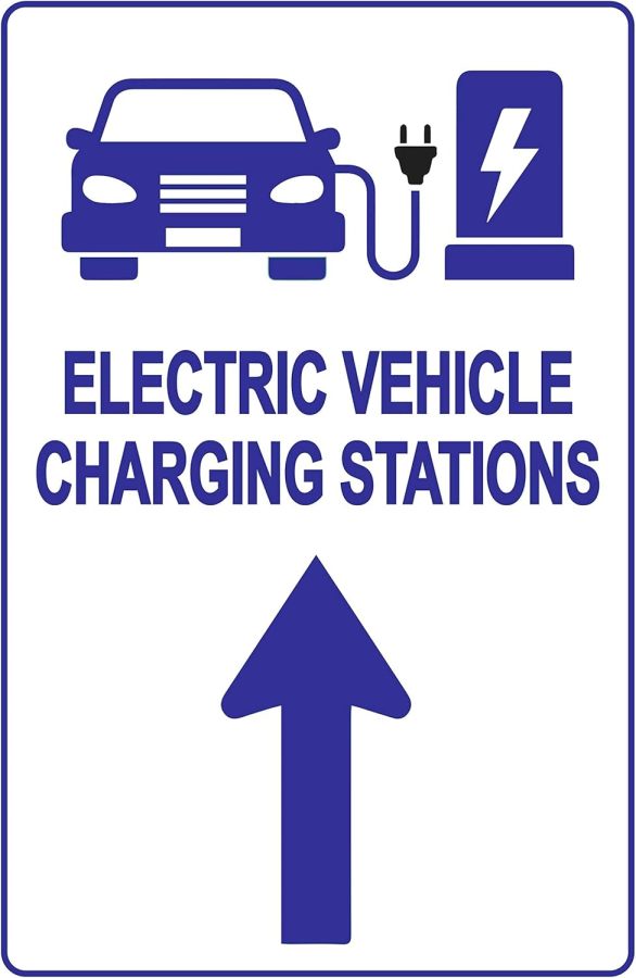 Electric Vehicle Charging Station Sign – Direction for EV Charging Station, Vivid Design Plus UV Protection to Last Longer, 3M Reflective(EGP) Rust-Free Aluminum at 18”x12” 0.063 