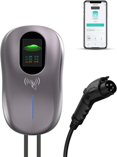 Level 2 EV Charger 48 Amp - 4.3inch Smart Display, RFID Card, 25ft Cable, Outdoor/Indoor, Hardwired EV Charger Level 2, WiFi Enabled Electric Car Charger, 240V Electric Vehicle Charging Stations