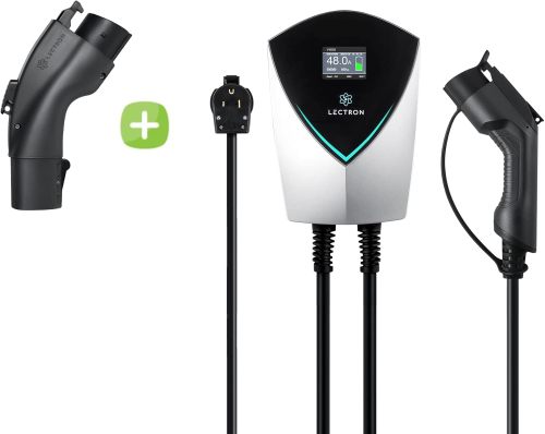 Lectron Bundle - V-Box 48 Amp Electric Vehicle Charging Station & Black Tesla to J1772 Charging Adapter, Max 48 Amp & 250V