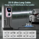 Tera Electric Vehicle Charger for Tesla: J1772 EVs ETL Certified Level 2 48 40 Amp 240 Volt Tesla Home EVSE with Manual Setting Amps Schedule on Unit NEMA 14-50 25 FT Cable W01 Pink