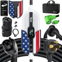 Tera Portable Electric Vehicle Charger: 7.6KW Type 2 EV Charger with 32 Amps 240V Adjustable Current 7m Charging Cable with Holder CEE 3-Phase Plug