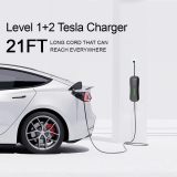 Level 1+2 Tesla EV Charger,16 Amp 120V /240V,Adjustable Plug-in Electric Vehicle Charging Station with 21FT Cable NEMA 6-20 Plug NEMA 5-15 Adapter, Compatible with All Tesla Models X/Y/3/S