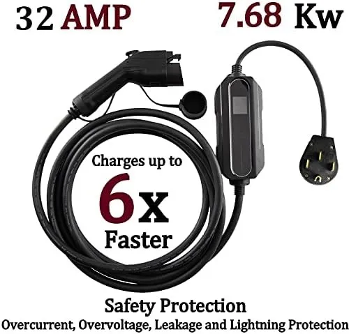 ,32 AMP, (7.68 KW), EV Charging Station - Level 2- EVSE- Charger for Electric Vehicles, You Set The AMPS- 32 AMP, 24 AMP, 20 AMP, 16AMP, 10 AMP -with 14-50P Power Plug