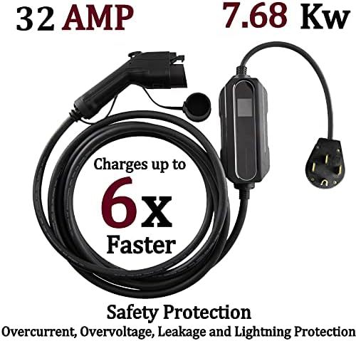,32 AMP, (7.68 KW), EV Charging Station - Level 2- EVSE- Charger for Electric Vehicles, You Set The AMPS- 32 AMP, 24 AMP, 20 AMP, 16AMP, 10 AMP -with 14-50P Power Plug