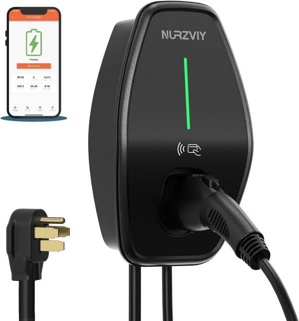 Plug-in EV Charger for Home 32 Amp NURZVIY Electric Vehicle Charging Station Smart EV Charger, NEMA 14-50 Plug-in Level 2 WiFi/Bluetooth Enabled EVSE, 90~260V, Plug and Play