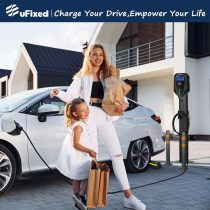 Level 2 240V LED Large Screen Home EV Charger, 32A Current Fast Electric Vehicle Charging Station and Cable, Indoor Outdoor Hardwired Charging Station for Tesla & J1772 Electric Cars
