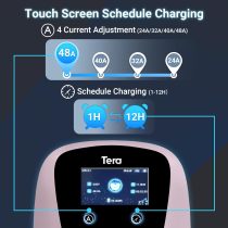 Tera Electric Vehicle Charger for Tesla: J1772 EVs ETL Certified Level 2 48 40 Amp 240 Volt Tesla Home EVSE with Manual Setting Amps Schedule on Unit NEMA 14-50 25 FT Cable W01 Pink