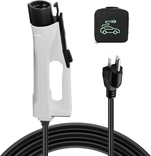 Portable EV Electric Vehicle Charger 16 Amp with 25 ft. Charging Cable NEMA 5-15 Plug Plug-in Home Electric Vehicle Charging Station for SAE J1772 Electric Vehicles