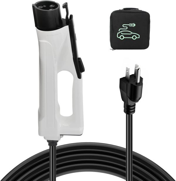 Portable EV Electric Vehicle Charger 16 Amp with 25 ft. Charging Cable NEMA 5-15 Plug Plug-in Home Electric Vehicle Charging Station for SAE J1772 Electric Vehicles