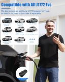 Portable Level 1&2 EV Charger (240V,40A,9.6KW) Current Adjustable with 25ft Charging Cable and NEMA 14-50 for SAE-J1772 Electric Vehicles and for Tesla, Reservation Charging Function WiFi Enabled