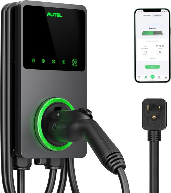 Autel MaxiCharger Home Smart Electric Vehicle (EV) Charger, 40 Amp Level 2 Wi-Fi and Bluetooth Enabled EVSE, Indoor/Outdoor Car Charging Station, with in-Body Holster and 25-Foot Cable（6-50 Plug）
