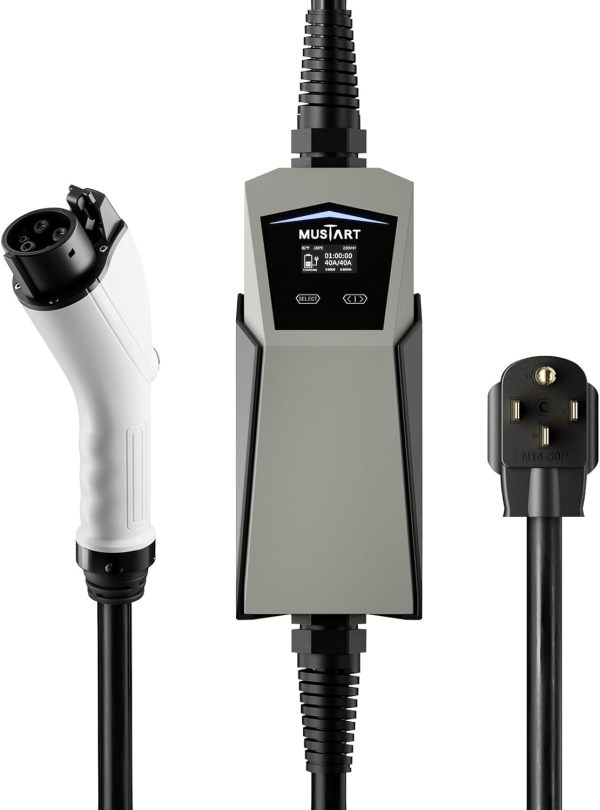 40 Amp EV Charger, Delayed Charging and Adjustable Current Electric Vehicle Portable Charger Level 2 EV Charging Station Compatible with SAE J1772 EVs (240 Volt, 24.6ft Cable, NEMA 14-50)
