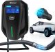 Level 2 240V LED Large Screen Home EV Charger, 32A Current Fast Electric Vehicle Charging Station and Cable, Indoor Outdoor Hardwired Charging Station for Tesla & J1772 Electric Cars