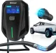 Level 2 240V LED Large Screen Home EV Charger, 32A Current Fast Electric Vehicle Charging Station and Cable, Indoor Outdoor Hardwired Charging Station for Tesla & J1772 Electric Cars