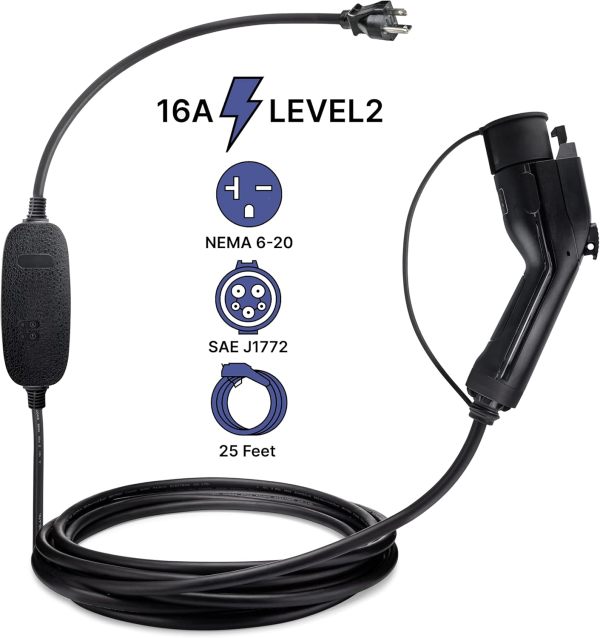 Generic Book Engine Level 2 EV Charger(240V,16A,25ft) Portable EVSE Home Electric Vehicle Charging Station Universal