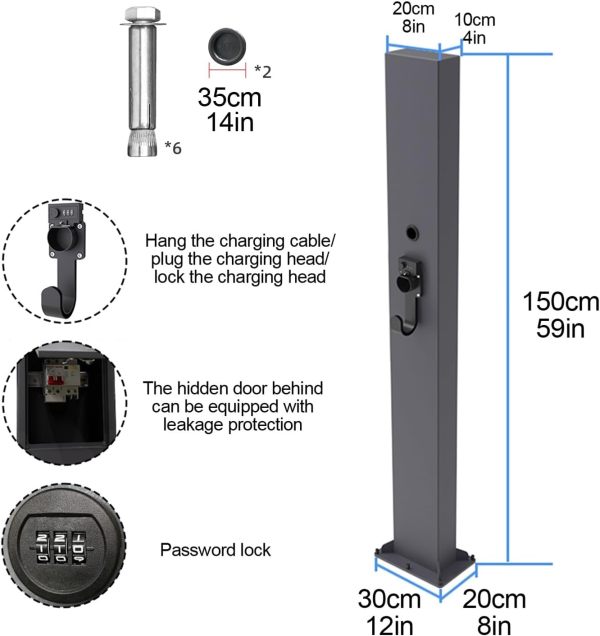 EV Charger Pedestal Outdoor, Charger Pedestal Base, Electric Vehicle Charging Stations, Electric Vehicle Pile, EV Charger Stand Holder, Floor Mounted, All Weather