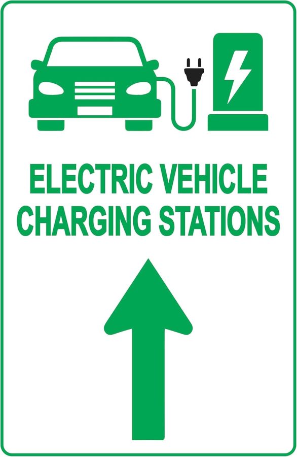 Electric Vehicle Charging Station Sign – Direction for EV Charging Station, Vivid Design Plus UV Protection to Last Longer, 3M Reflective(EGP) Rust-Free Aluminum at 18”x12” 0.063 
