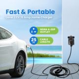 EV+ Level 2 EV Charger, 16A Portable Electric Vehicle Charging Station, SAE J1772 EV Charging Cable 25-Ft with NEMA 6-20 Plug, EVSE Travel Case, Home EV Charging Station