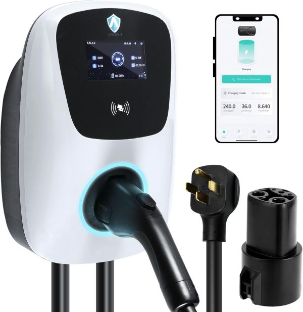 Level 2 EV Charger 240V/48A J1772 Electric Vehicle Charger NEMA 14-50 Plug Charging Station w/for Tesla Adapter w/App Control RFID Card WiFi 24Ft Cable Indoor/Outdoor Fast Charger