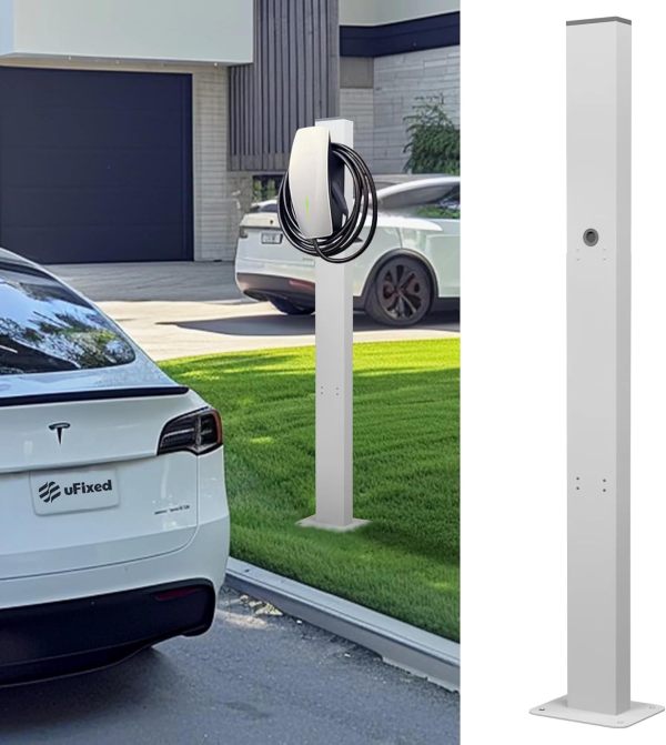 EV Charger Pedestal Tesla Charger Pedestal for EV Charger Tesla Pedestal for Wall Connector Tesla Charger Stand EV Pedestal for Tesla Gen 3, Tesla Mobile Connector, J1772 Charger, Silver White
