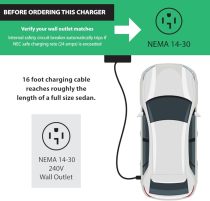 NEMA 14-30 Level 2 Portable EV Charger 24 Amp, 220-240 Volt, 26ft Cable, Electric Vehicle Charger Plug-in EV Charging Station with, J1772 Plug, Fastest 30 Amp Circuit NEC-Safe Charging