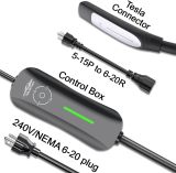 Level 1+2 Tesla EV Charger,16 Amp 120V /240V,Adjustable Plug-in Electric Vehicle Charging Station with 21FT Cable NEMA 6-20 Plug NEMA 5-15 Adapter, Compatible with All Tesla Models X/Y/3/S