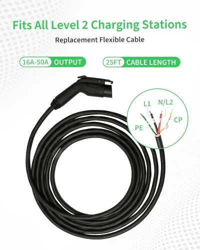 Autel New Level 2 Charger Replacement Cable, 16 Amp-50 Amp 240 Volt SAE J1772 Charger for All EV Charging Stations, 25-Foot Charging Cable, More Durability and Flexibility