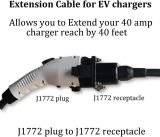 40 FT Long 40AMP Rated (220V-240V) EV Charging Extension Cable for Electric Vehicle Charging Stations Compatible with All J1772 Plug