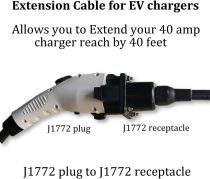 40 FT Long 40AMP Rated (220V-240V) EV Charging Extension Cable for Electric Vehicle Charging Stations Compatible with All J1772 Plug