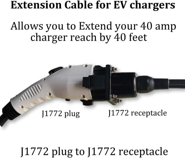40 FT Long 40AMP Rated (220V-240V) EV Charging Extension Cable for Electric Vehicle Charging Stations Compatible with All J1772 Plug