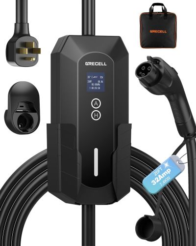 GRECELL Portable EV Charger Level 2, ETL Certified 32A NEMA 14-50 Electric Vehicle Charger, 240V 7.4KW Level 2 Car Charger for SAE-J1772 with 25FT Cable Current Adjustable and Reservation Charging