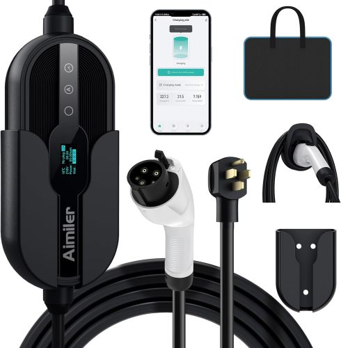 Level 2 Electric Vehicle (EV) Charger(32Amp, 220V-240V, NEMA 14-50 Plug), 25ft Cable ETL Listed Portable Indoor/Outdoor EVSE SAE J1772 EV Car Charging Station w/Delay Timer, WiFi Enabled