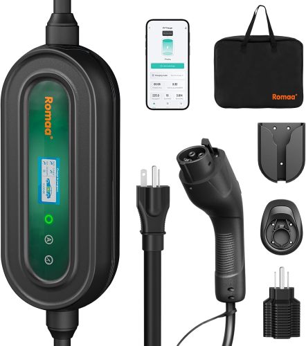 Level 1 EV Charger, 16A 110-240V 25FT Cable J1772 Charger, Portable Electric Vehicle Charging Equipment with NEMA 6-20 Plug, Adjustable Current, Delay Timer, App Control, FCC ETL Certified