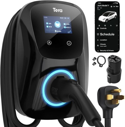 Tera for Tesla Electric Vehicle (EV) Charger: Level 2 J1772 2024 Fully Upgraded ETL Energy Star 48A with Manual Setting Amps & Schedule on Unit 240V