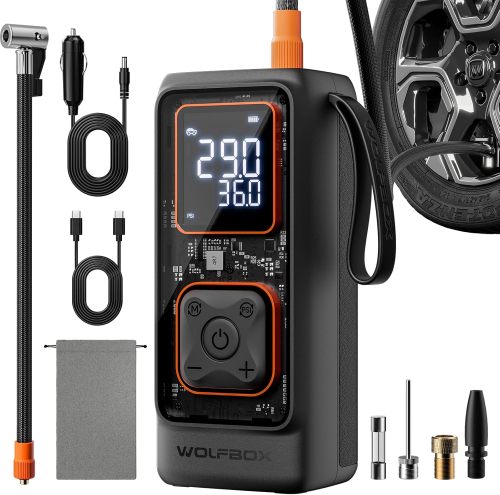WOLFBOX Tire Inflator Portable Air Compressor, 150 PSI Air Pump for Car Tires with 12000 mAh Battery, 35L/Min Fast Inflation Air Compressor with Tire Pressure Gauge for Car, Motorcycle, Bicycle & Ball