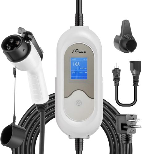 Mplus Electric Vehicle Charger Station 16 Amp Level 1 & 2 Portable EV Charging Includes NEMA 5-15P & 6-20 Plug Compatible with J1772 Electric Cars Household Travel Travel Portable Emergency Charger