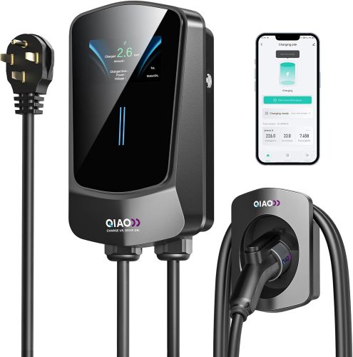 Level 2 EV Charger, Max 48A 240V 11.5KW, Wi-Fi Bluetooth APP Enabled EVSE,4.3 Inch Display,25ft Cable,NEMA 14-50 Plug Electric Vehicle Charging Station Compatible with All SAE J1772 EV Models