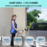 EV Charger, 16Amp 110V/240V Portable Level 1 Level 2 Electric Vehicle Charging Station with NEMA 6-20 Plug & NEMA 5-15 Adapter for J1772 Electric Cars