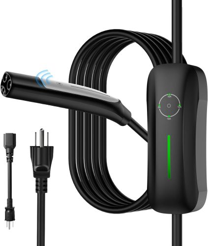 Level 1+2 EV Charger Tesla NACS 16A Mobile Electric Car Charger 110V/240V with NEMA 5-15 Plug and 6-20 Plug 25FT Cable 3.84KW Adjustable 16 Amps Vehicle Charging Stations for Tesla