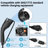 Level1- Level2(16/13/10/8 Amps Adjustable) Portable EV Charger with LED Display 110-240 Volts,25ft Cable,SAE J1772 Standard NEMA6-20 Plug and NEMA 5-15 Plug Conversion Adapter Portable Cable Box